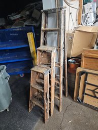 Lot Of Three Antique Wood Ladders Great Patina For Displays!!!