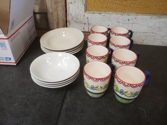 Bowl And Pfaltzgraff Cups Lot K2
