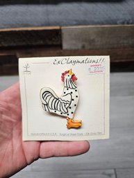 Handmade Clay Rooster Pin D4