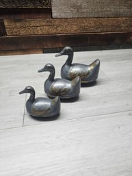 Lot Of 3 Vtg Pewter And Brass Ducks A5