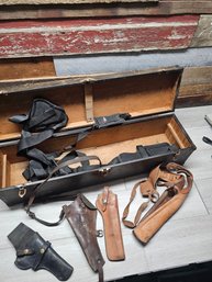 Large Wood Crate Full Of Holsters Leather Ect. A5