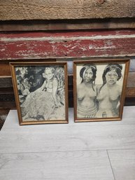 2 Vtg Paintings Top Less Women A5