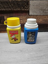 2 Vtg Thermos Lunch Box Cups Star Wars And Charlie Brown A5