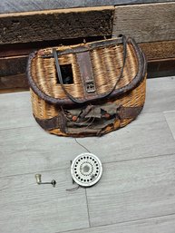 Vtg Fishing Basket And Reel A1