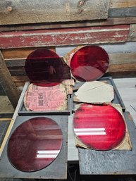 Lot Of 4 Vtg Large Red Glass Lenses Railroad? Military? A2