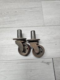 2 Antique Cast Iron Metal Casters A3