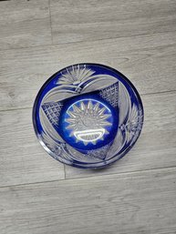 Vtg Cut Blue Glass Bowl A6