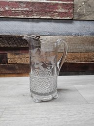 Vtg Etched Glass Pitcher A6