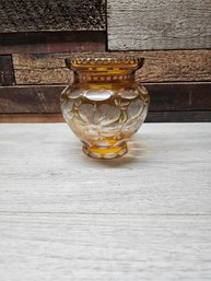 Vtg Cut Yellow Glass Vase A6