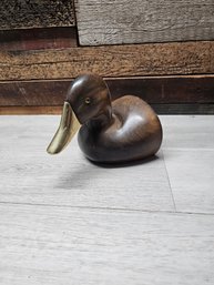 Vtg Wood Duck With Brass Bill Book End A6