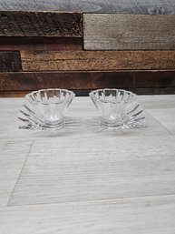 Pair Of Vintage Rosenthal Crystal Art Deco Fan Shell Bowls Germany Signed 4.5 Sculptural A6