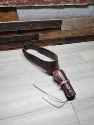 Nice Ornate Tooled Leather Belt With Holster A6