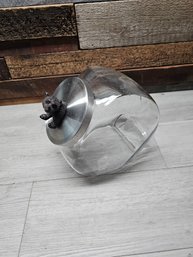 Bear Handle Clear Glass Slanted Old Country Store Penny Candy Jar With Metal Lid A6