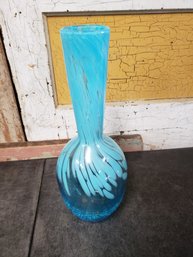 Blue Splatter Crackle Glass Vase B2