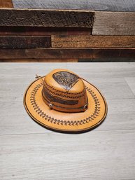 Vintage Leather Cowboy Hat Hand Tooled Brown Aztec Eagle Mexican Western A6