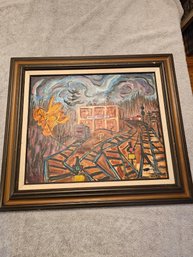 Framed Railway Nashba Storage Co. Oil Paint Not Signed A7