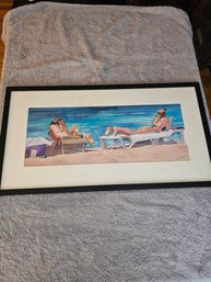 Signed Watercolor Print 2 Women On Beach A9
