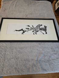 Framed Lithograph? Women Zebra And Lion Unsigned A13