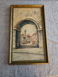 Vtg Signed Oil Painting Archway Italy A19