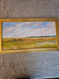 Signed Oil Painting Fields Of Grass B6