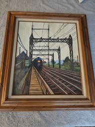 Framed Oil Painting On Canvas Train B9