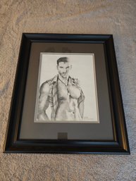 Original Drawing Sketch Charcoal Male Signed Locke B13