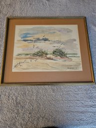 Signed Fred Yeamens 1978 Beach Scene Watercolor B16