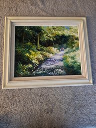 Signed Oil Painting On Canvas Wooded Trail B20