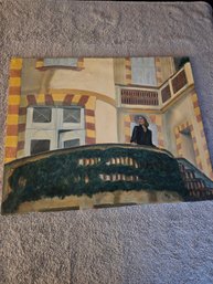 Signed Oil Painting On Canvas Lady On Balcony B26