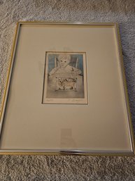 Vintage Peter Barger Artist Proof Framed Child And Cat Art B37