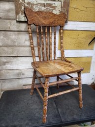 Vtg Amish Pressed Back Oak Chair K1