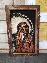 Native American Chief Painting On Velvet Made In Mexico K2
