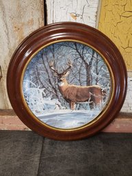 Vtg Winter Whitetail Deer Decorative Plate K2