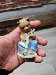 Vintage USSR Porcelain Figurine Bear & Balalaika Gorodnitsa Collectible A1