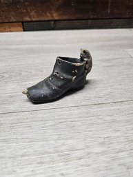 Antique Bisque Vesta Match Holder Shoe Cat Mouse : France Late 19th A1