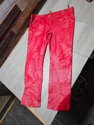 Red Leathercult Leather Pants (belt Loopd Ripped) A1