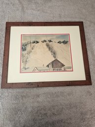 Framed Painting Ski Slope Moutain B42