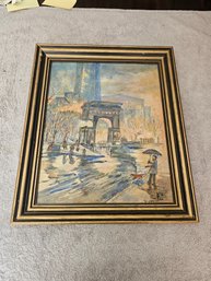 Signed Framed Oil Painting Washington Square' And 'Triumphal Arch' From 1956 B45