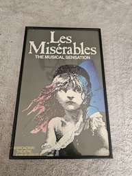 Vtg Framed LES MISERABLES, BROADWAY THEATRE, BROADWAY WINDOW CARD/POSTER B64