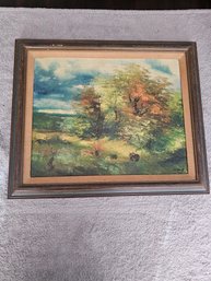 Signed Framed Oil On Canvas Landscape Painting B69