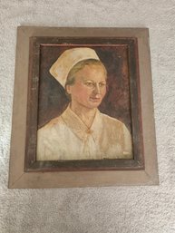 Vtg Oil On Canvas Nurse Signed Hotchkiss B71a