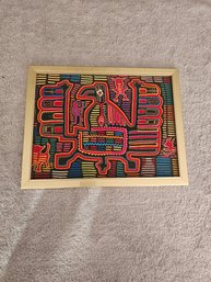 Framed Vintage Traditional Panama Kuna Mola Sewn Applique Folk Art Needlework B74