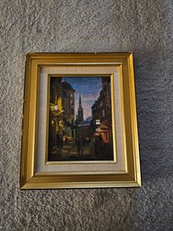 Framed Signed Oil Painting Of European Street Scene B78