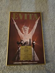 Evita Broadway Theatre Poster Patti LuPone 1979 Window Card Vintage Framed B78