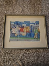 Framed Watercolor? Painting Depicting A Scene At An Outdoor Market Signed S Larsen B81
