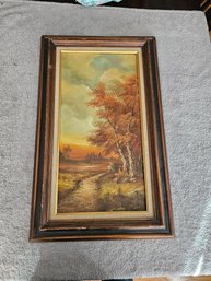 Vtg Framed Signed C .Inness Oil Painting On Canvas Fall Scene Trees B91
