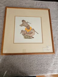 Franed Signed And Numbered Etching Titled Woodcocks L. Snyder B94