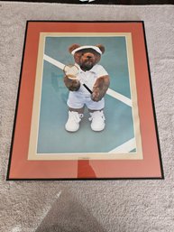 VTG 1983 Rare Framed Tennis Playing Teddy Bear Lacoste Shirt B95