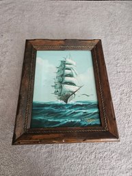 Signed Jackson Framed Oil Painting Of Ship In Rough Waters C7
