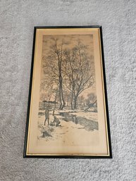 Vtg Framed Initialed Etching? C13